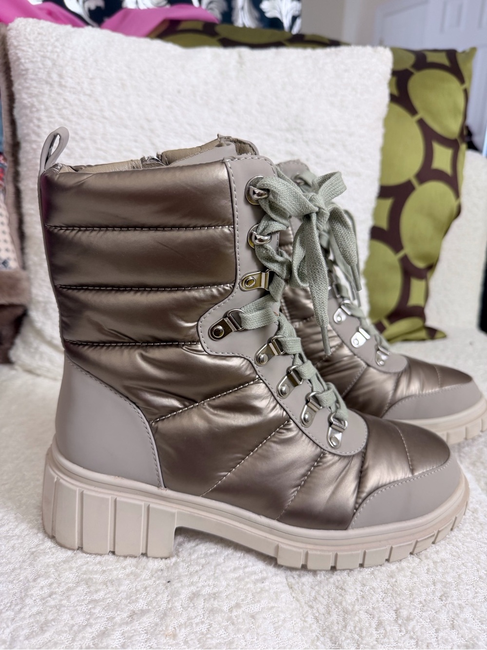& Other Stories Metallic Taupe Combat-Style Winter Boots